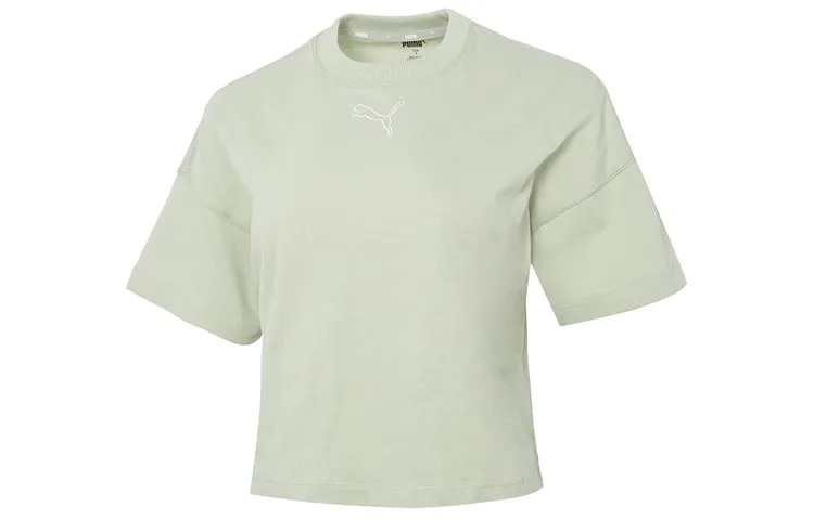 PUMA Crop Tops Women's Light Green Crew Neck Moderate Straight Fit