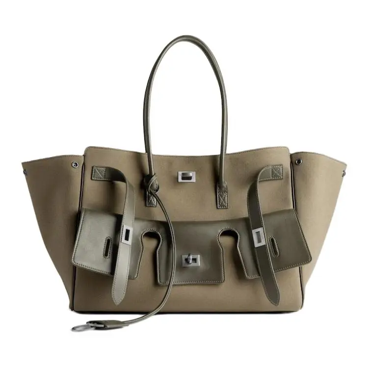 Balenciaga Bel Air Cotton Handbag Medium Women's Khaki