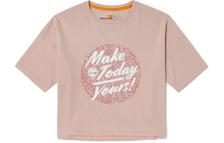 Timberland Crop Tops Women's Light Pink Crew Neck Moderate