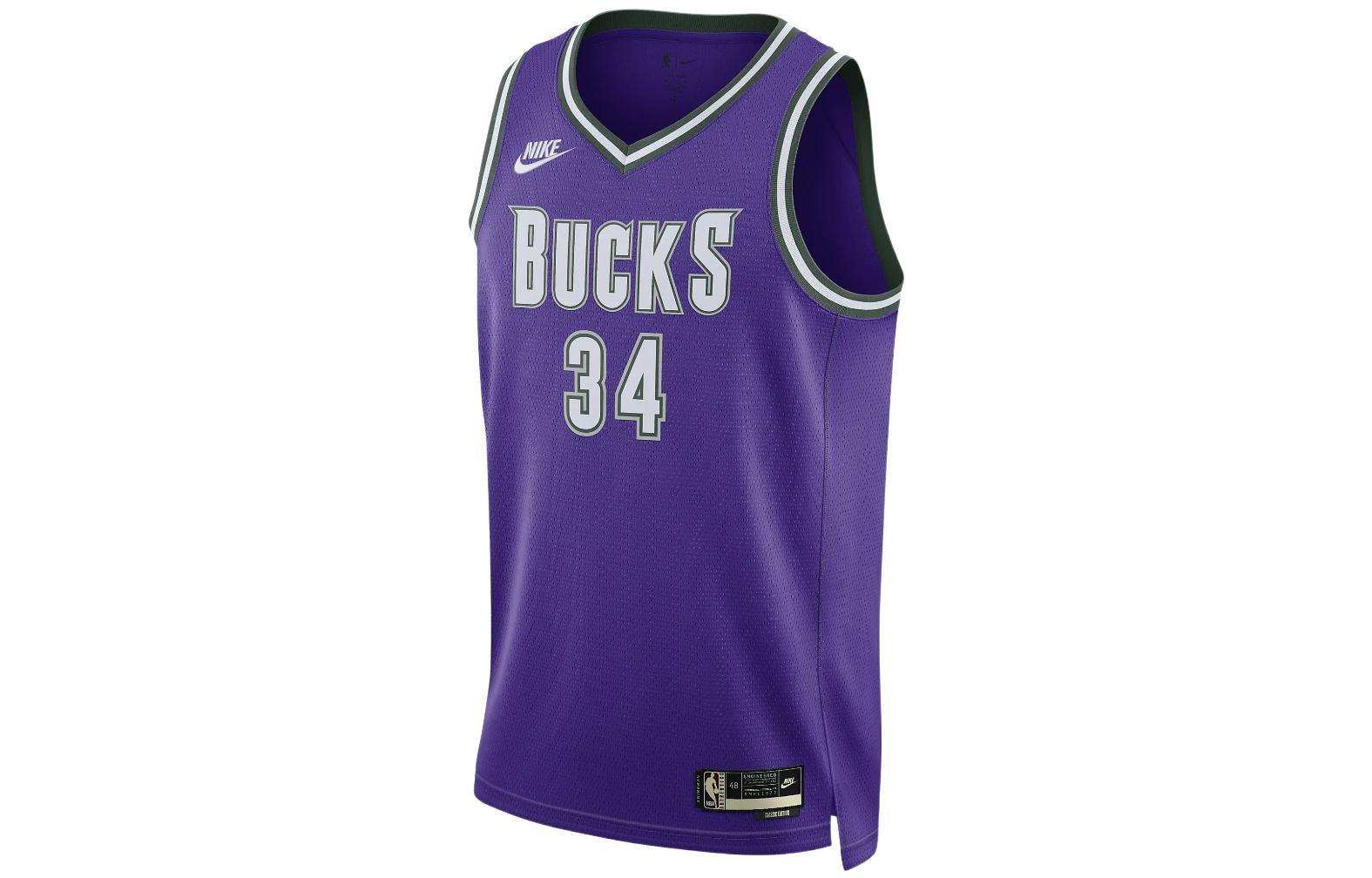 Nike Dri-FIT NBA Swingman Jersey Team Print Breathable Sleeveless Jersey Vest SW Fan Edition 22-23 Season Retro Limited Jersey Bucks Antetokounmpo No. 34 Men and Women Purple