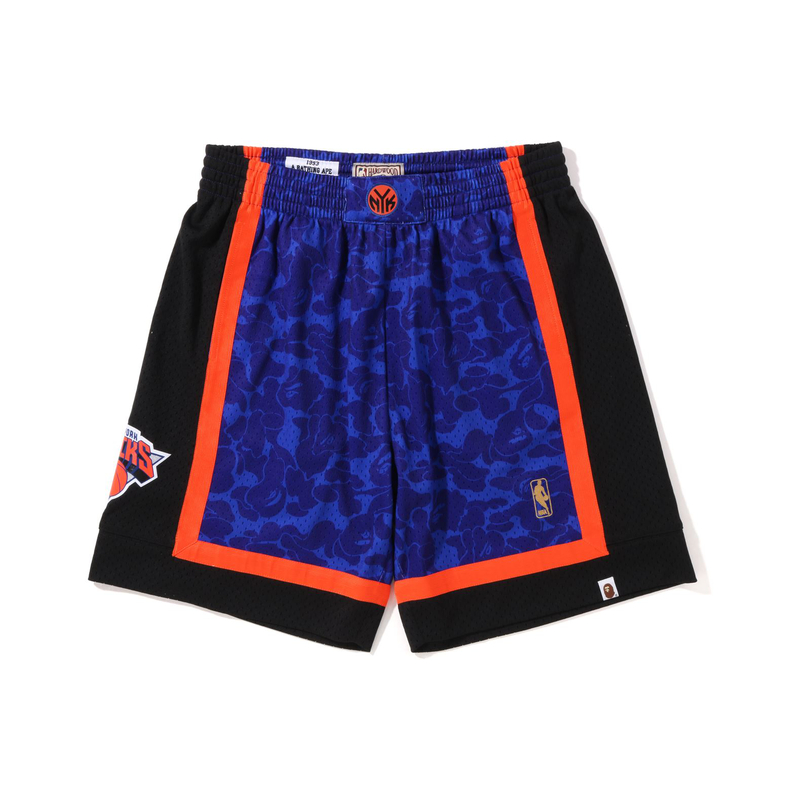 A BATHING APE X Mitchell & Ness joint model camouflage shorts SW fan version New York Knicks basketball pants, same style for men and women