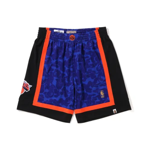 A BATHING APE X Mitchell & Ness joint model camouflage shorts SW fan version New York Knicks basketball pants, same style for men and women