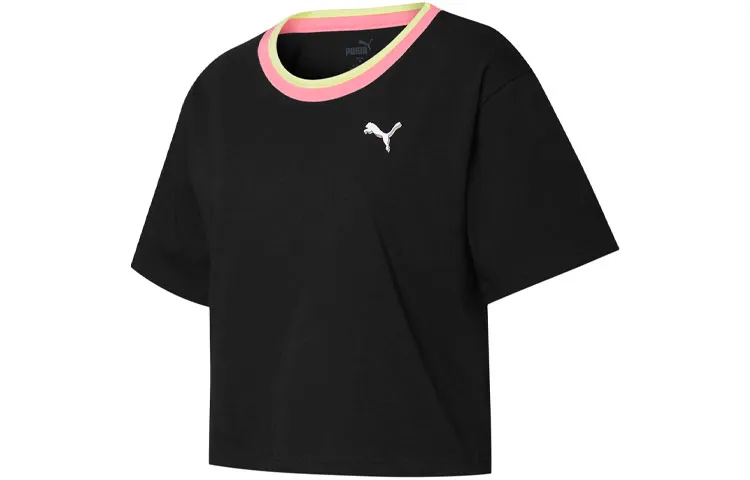 PUMA Crop Tops Women's Black Crew Neck Moderate