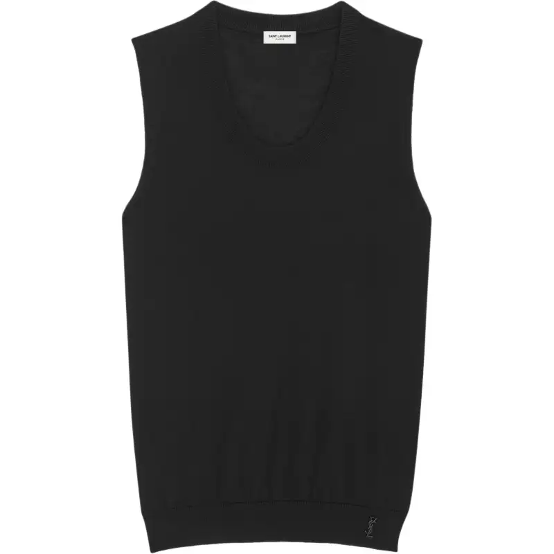 SAINT LAURENT Le Cassandre Logo Plaque Knitted Vest