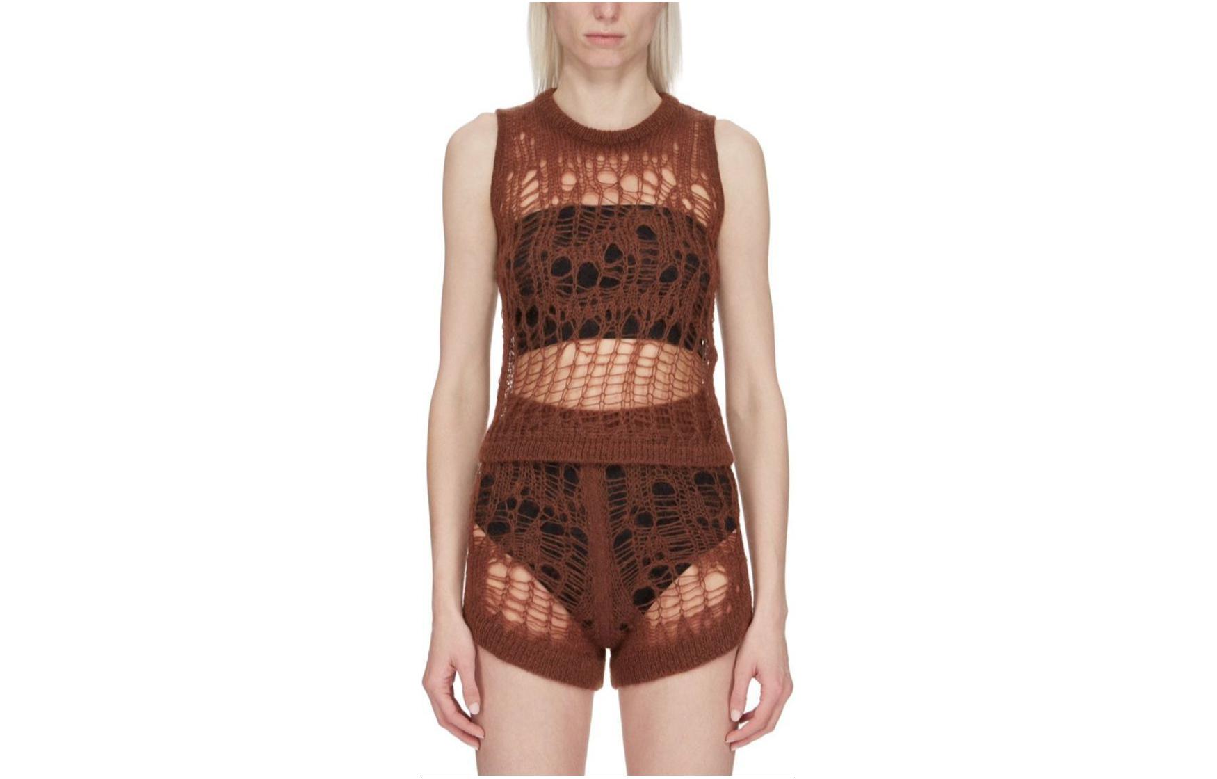 RICK OWENS/RO Lido Spider Tank In Henna Net Knit Tank Top Women's Red