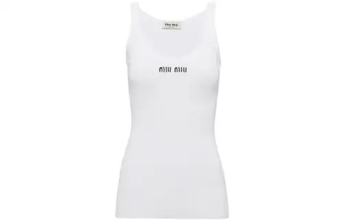 MIU MIU Ribbed Knit Cotton Tank Top