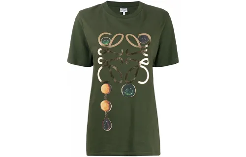LOEWE T Shirts Women's Olive Green Crew Neck Moderate Other