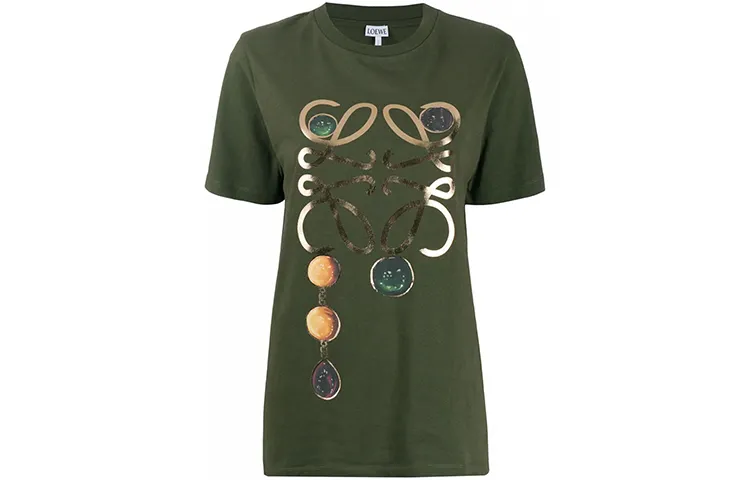LOEWE T Shirts Women's Olive Green Crew Neck Moderate Other