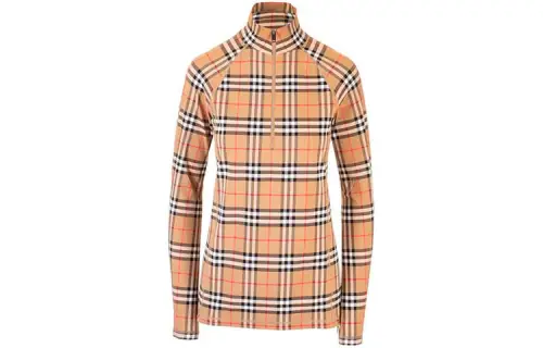 Burberry Women's Checked High Neck Long Sleeve T-shirt Archive Beige