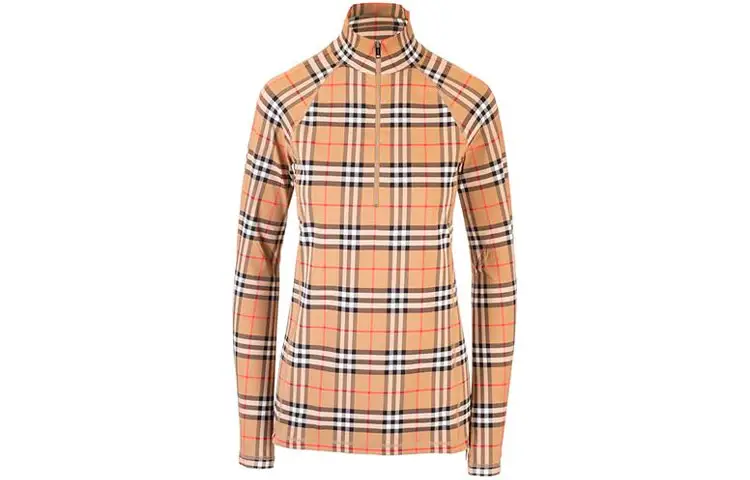 Burberry Women's Checked High Neck Long Sleeve T-shirt Archive Beige