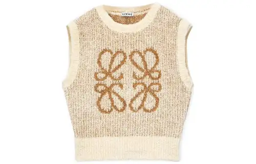 LOEWE FW23 Women's Anagram Knit Vest In Ecru/Camel