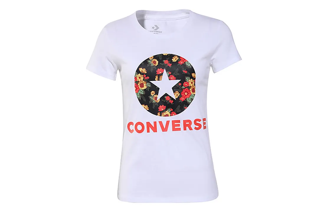 Converse T-Shirts Women's White Crew Neck Moderate Straight Fit