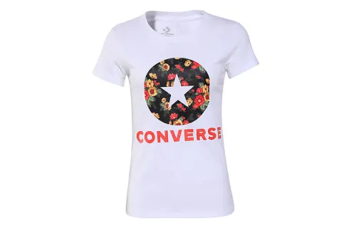 Converse T Shirts Women's White Crew Neck Moderate Straight Fit