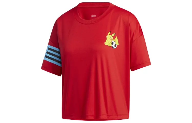 Adidas X Pokemon Crop Tops Women's Light Scarlet Crew Neck Moderate