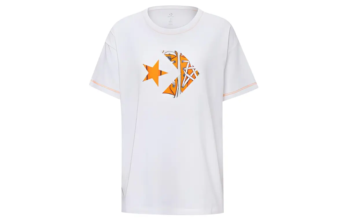 Converse T-Shirts Women's White Crew Neck Moderate Straight Fit