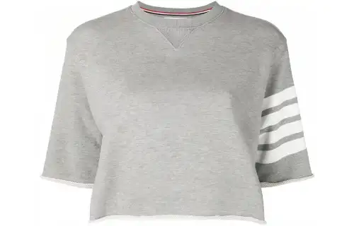 THOM BROWNE FW21 Four Stripes Printed Round Neck Striped Short Sleeve T-Shirt Women's Gray