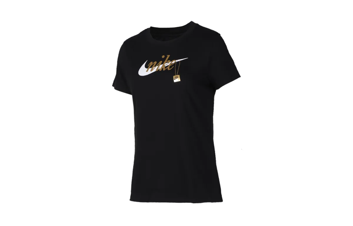Nike T-Shirts Women's Black Crew Neck Moderate Straight Fit