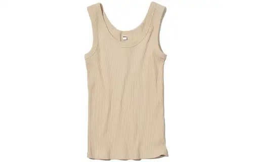 UNIQLO Tank Tops Women's Beige Crew Neck Moderate Straight Fit