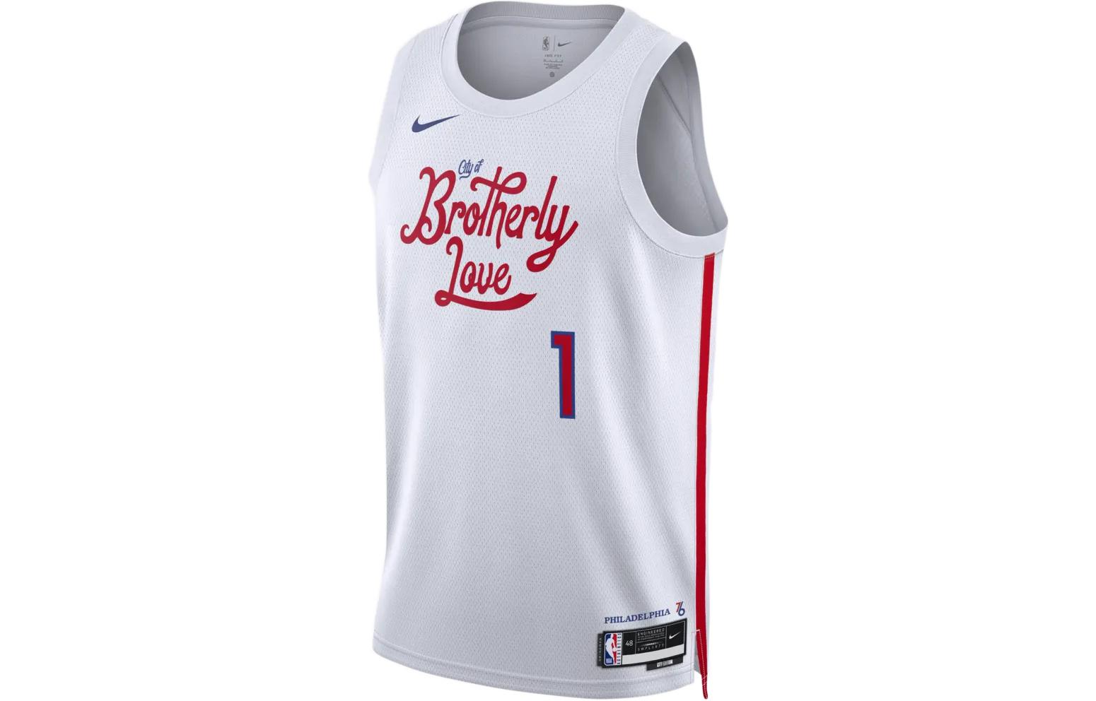 Nike NBA Quick-drying Printed City Edition Jersey Vest SW Fan Edition 2022-23 Season 76ers Harden No. 1 Basketball Vest Unisex White