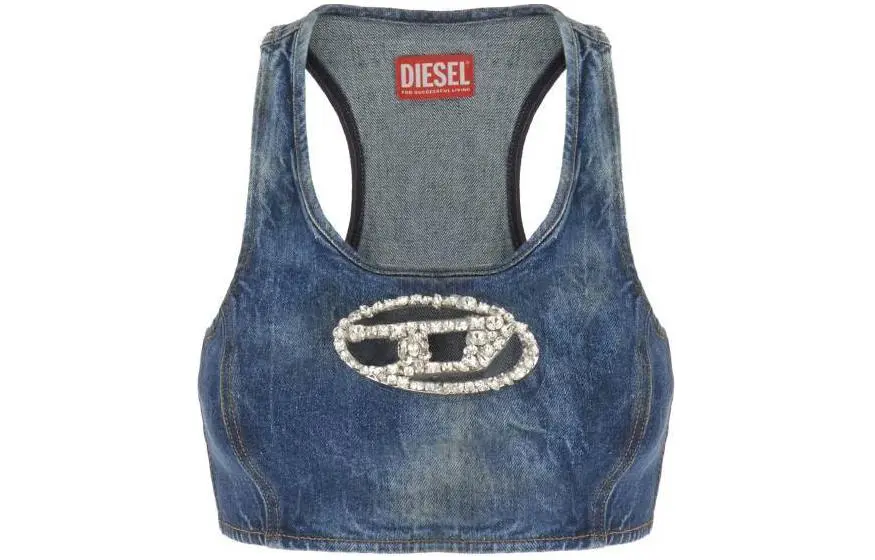 DIESEL Oval D Logo Embellished Cropped Top
