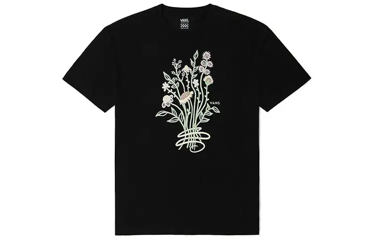 Vans T Shirts Women's Black Crew Neck Moderate Straight Fit