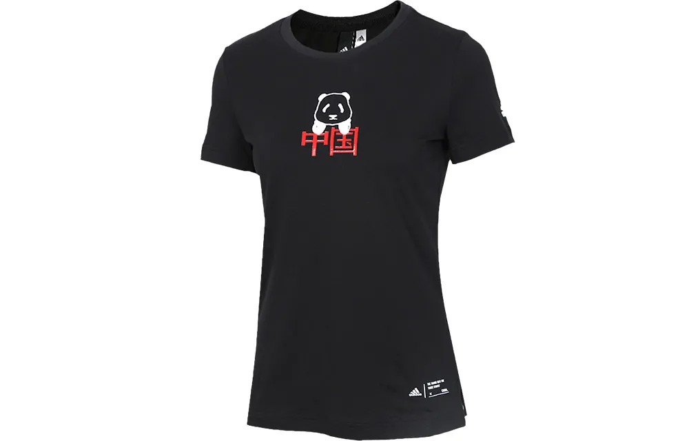 Adidas T-Shirts Women's Black Crew Neck Moderate Straight Fit