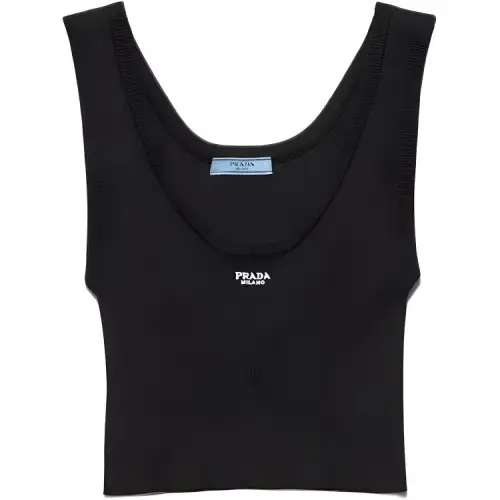 PRADA Tank Tops Women's Black Crew Neck Moderate Other