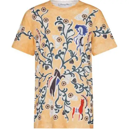 DIOR T Shirts Women's Yellow Crew Neck Moderate Straight Fit