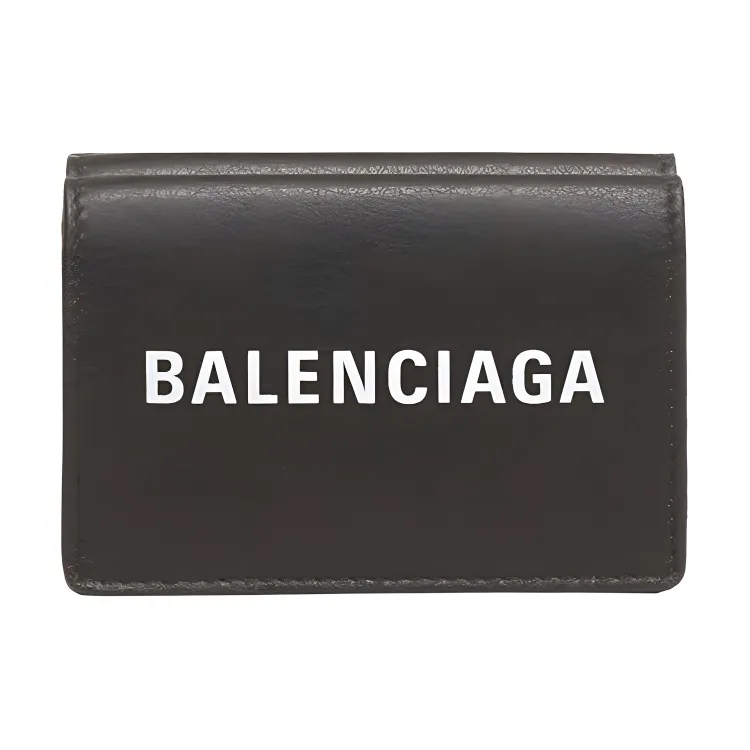 Balenciaga Cow Leather Coin Purse Card Holder, Wallet Mini Unisex Black