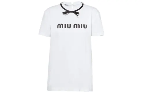 MIU MIU T Shirts Women's White Crew Neck Moderate Straight Fit