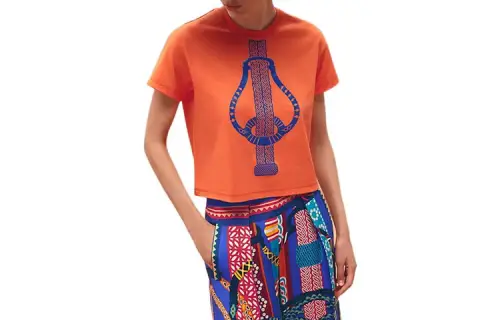 HERMES SS23 T Shirts Women's Vibrant Orange Crew Neck Moderate
