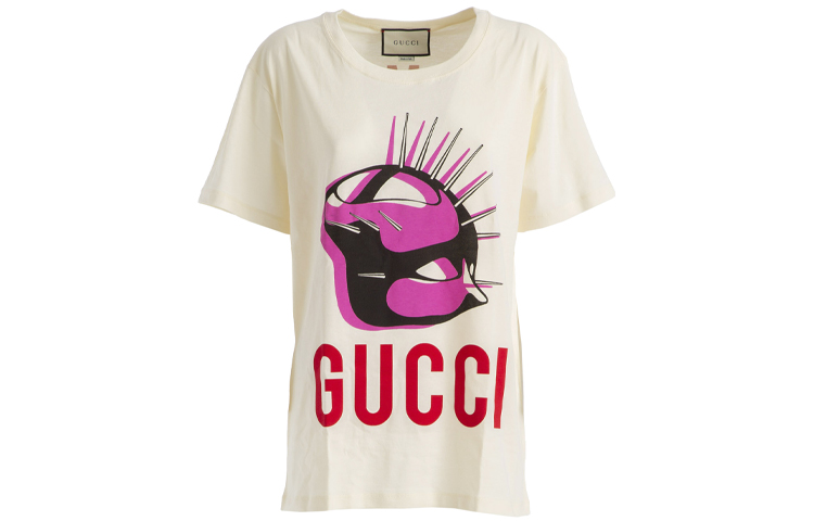 GUCCI Gucci, fuchsia mask, creamy T-shirt, print, with short sleeve