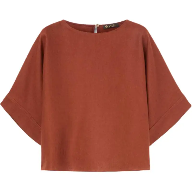 Loro Piana SS24 Solid Color Crew Neck Casual Short Sleeved Shirt T Shirt Women's Black Sugar Brown Red