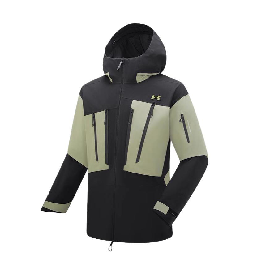Under Armour Travel Outdoor Series Ski/SKI Series High Performance Waterproof and Breathable Series Color Blocked Hooded Windproof Snowboard Jacket Uniform for Men and Women Mandu Black