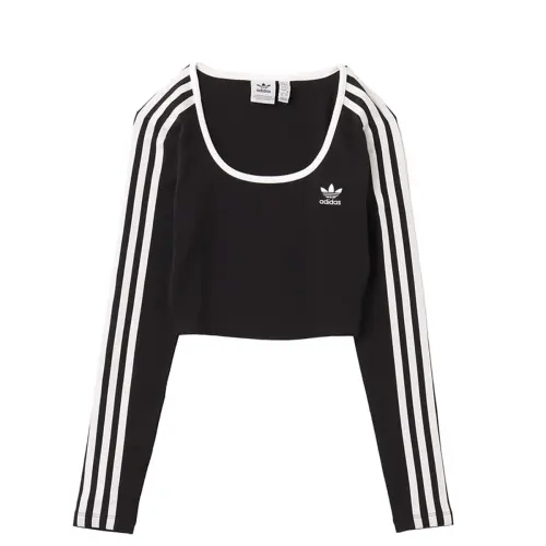 Adidas Women's Adicolor 3 Stripes Long Sleeve Crop Long Sleeve Top Black