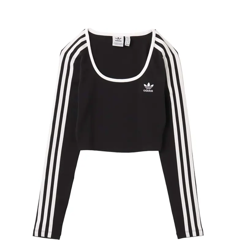 Adidas Women's Adicolor 3 Stripes Long Sleeve Crop Long Sleeve Top Black