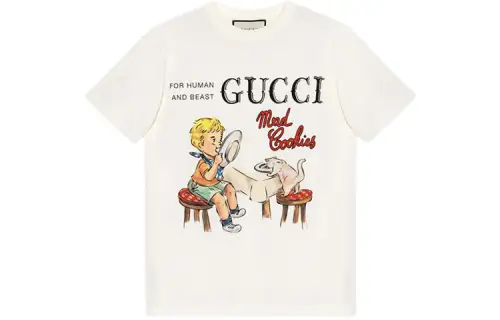 GUCCI T Shirts Women's Ecru Crew Neck Moderate Straight Fit