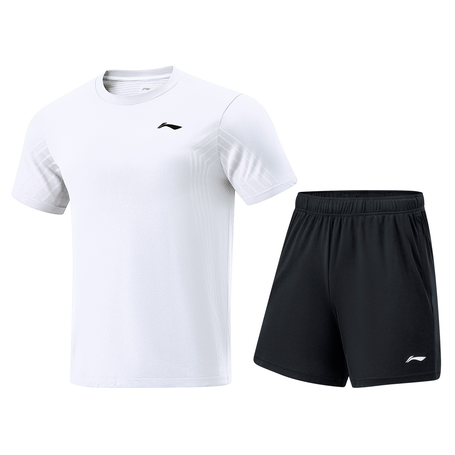 Li Ning Casual Sportswear Unisex White Short Sleeved Shirt+Black Shorts