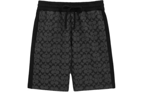 COACH Signature Men Logo Print Drawstring Straight Fit Casual Shorts Black