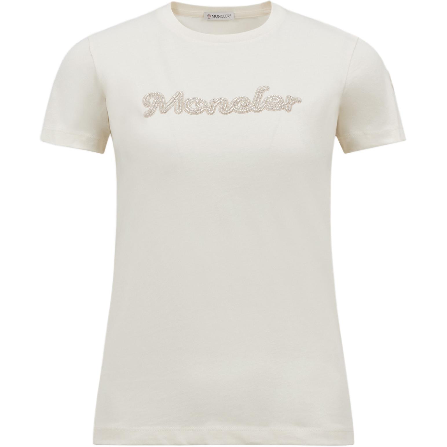 Женская футболка Moncler с буквенным принтом (белая)