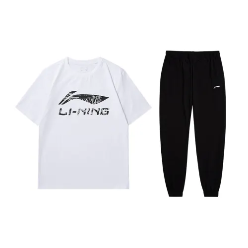 Li Ning Casual Sportswear Men's Clothing Sets Standard White+Black Crew Neck Moderate