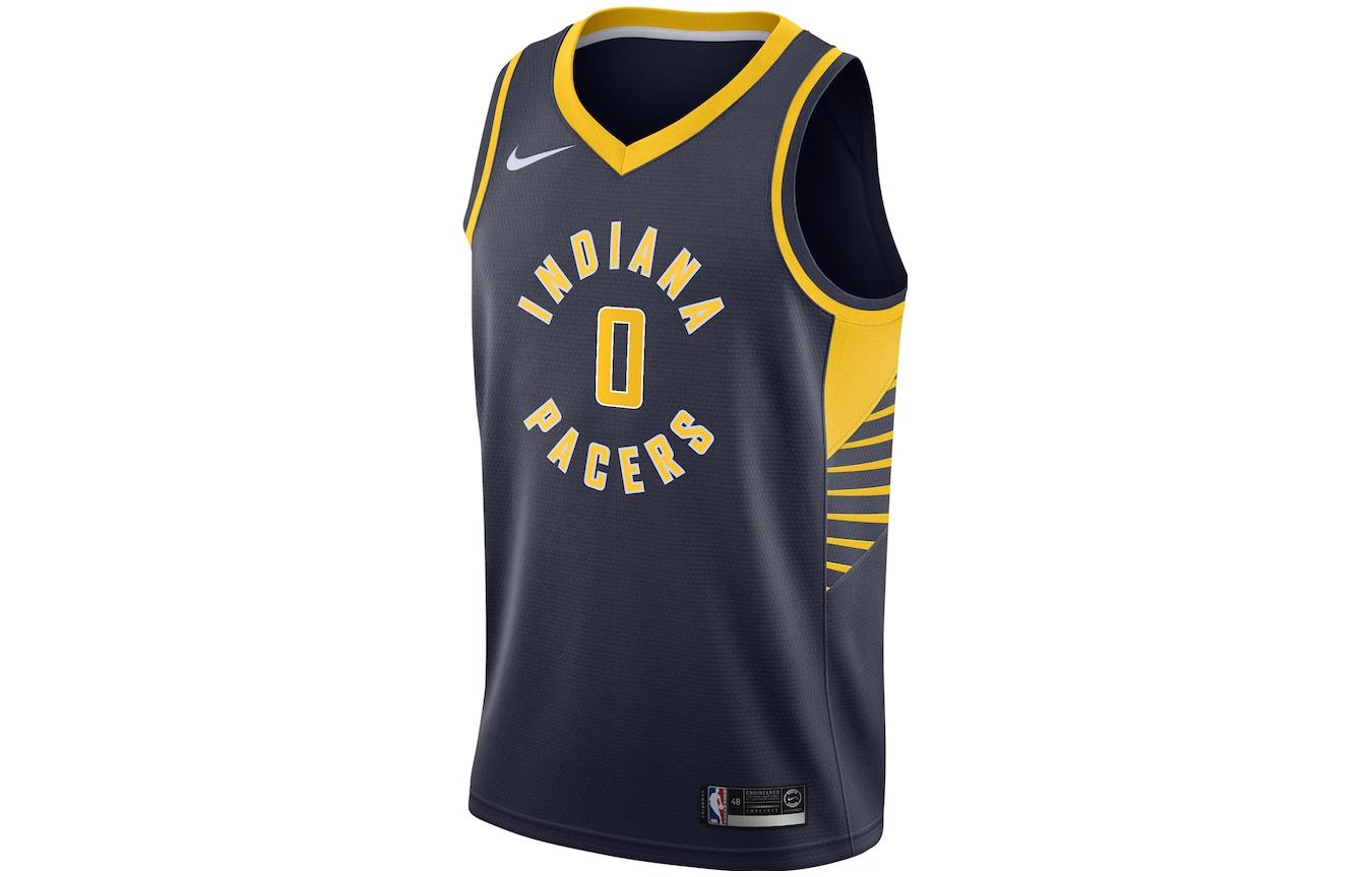 Nike Indiana Pacers SW version No. 0 Haliburton letter number printed basketball vest, same style for men and women, black