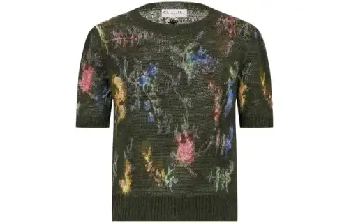 DIOR Crop Tops Women's Dark Green Crew Neck Moderate