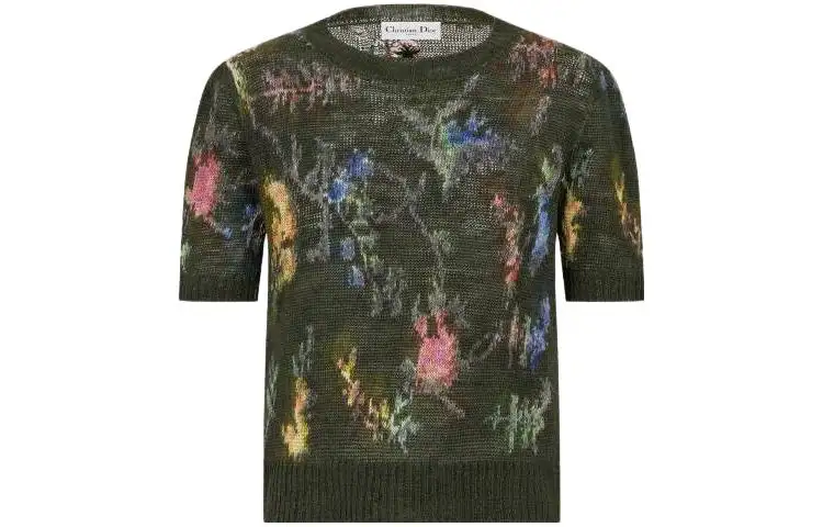 DIOR Crop Tops Women's Dark Green Crew Neck Moderate