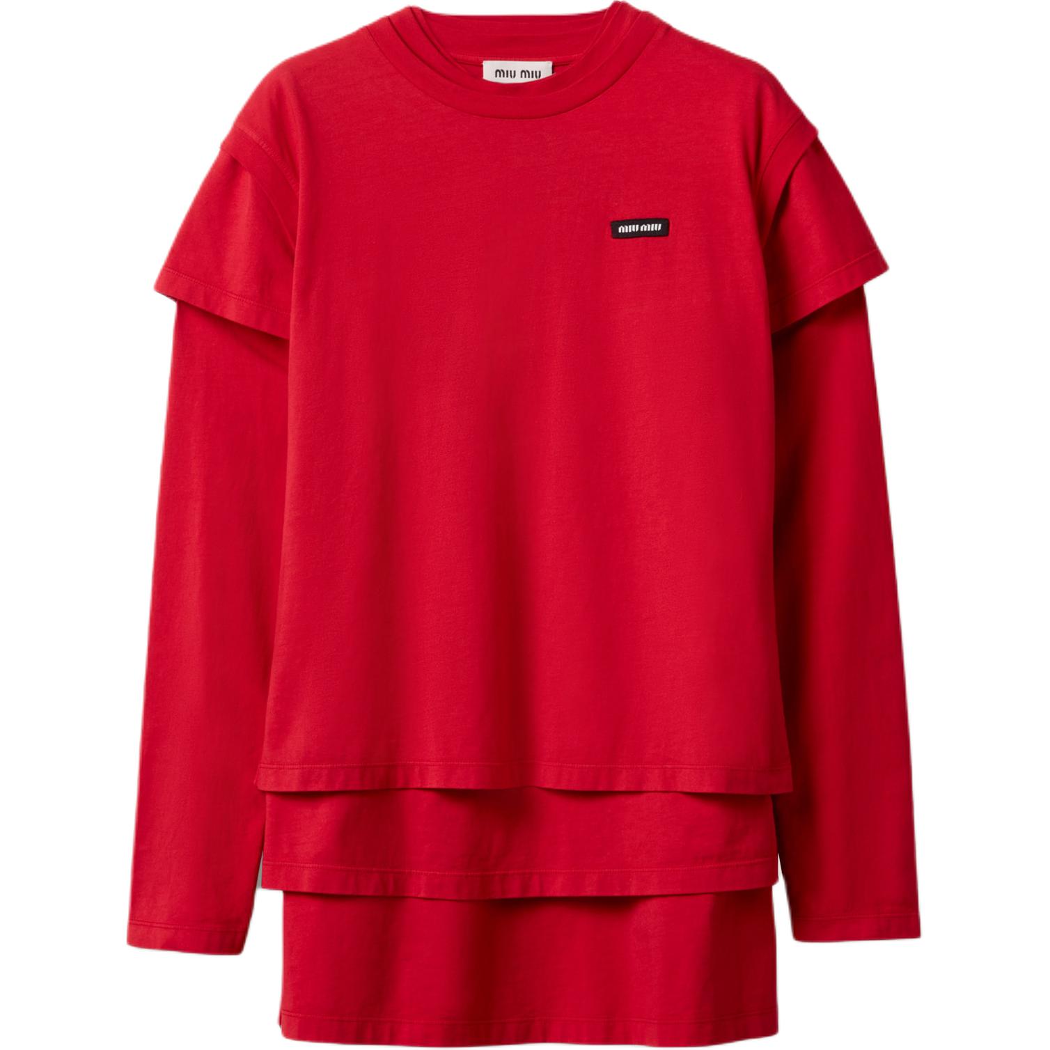 Женская футболка MIU MIU Long Sleeve T-Shirt (красная)