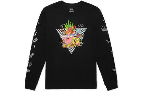 Vans X SPONGEBOB SQUAREPANTS Vans X SPONGEBOB T Shirts Women's Black Crew Neck Moderate Straight Fit