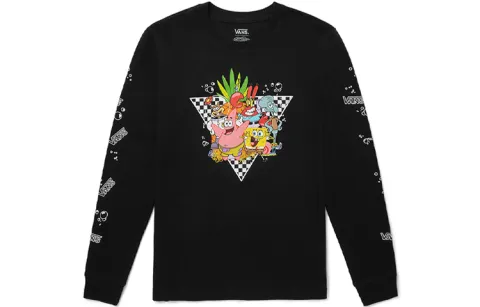 Vans X SPONGEBOB SQUAREPANTS Vans X SPONGEBOB T-Shirts Women's Black Crew Neck Moderate Straight Fit