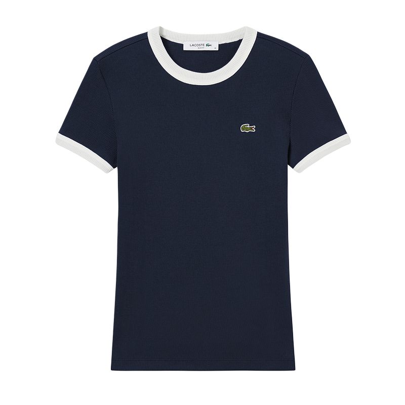 Женская футболка LACOSTE Color Block (темно-синяя)
