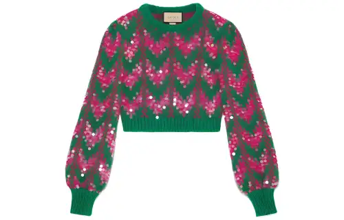 【Previous Season】sequin-embellished chevron-intarsia jumper