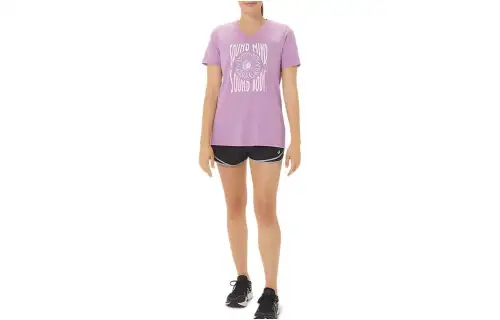 ASICS Sunflower Slogan T Shirts Women's Purple Crew Neck Moderate Other